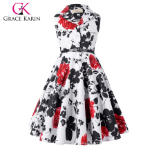 Grace Karin Girls Summer Dress Kids Retro Vintage Dress Sleeveless Lapel Collar Polka Dots Children Party Dress CL009000-5